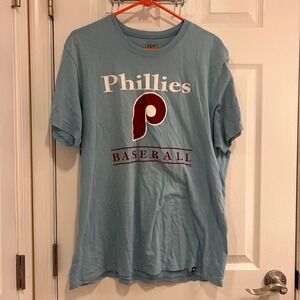47 Brand Philadelphia Phillies Baseball T-Shirt Mens XL Light Blue Graphic Tee